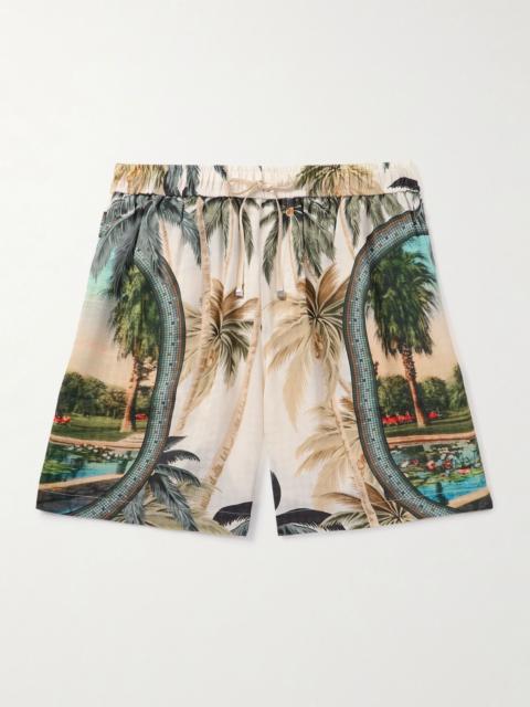 AMIRI Paradise Straight-Leg Printed Satin Drawstring Shorts Green