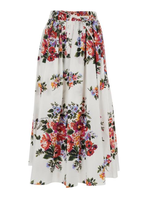 Dolce & Gabbana Dolce & Gabbana Women White Long Skirt With Floral Print And Elastic Waist In  Cotton For Women