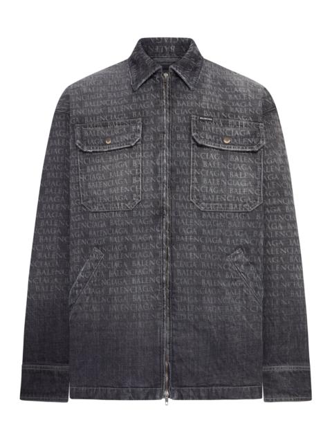 BALENCIAGA DENIM OVERSHIRT WITH ALL-OVER LOGO