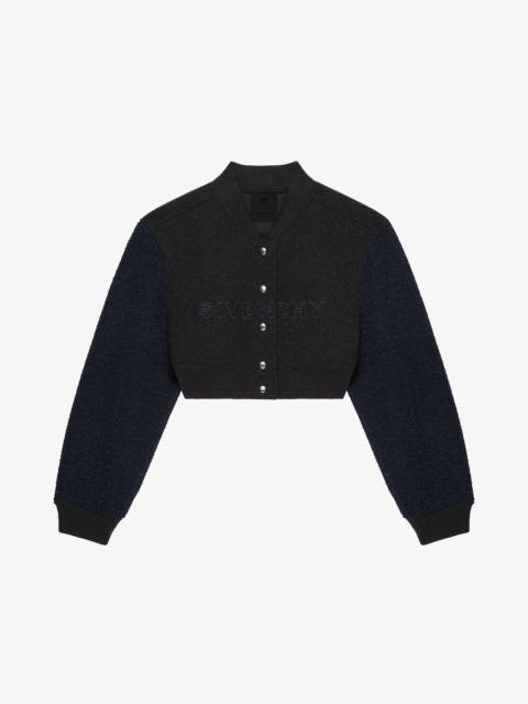 GIVENCHY CROPPED VARSITY JACKET IN WOOL AND DENIM