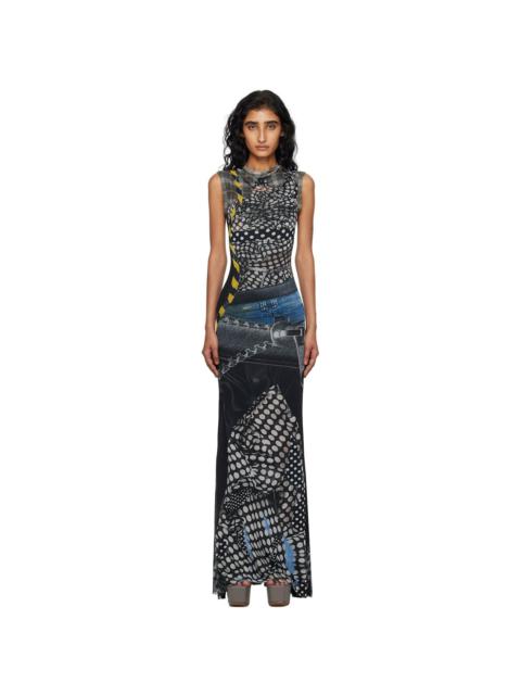 OTTOLINGER Black & Off-White Mesh Maxi Dress
