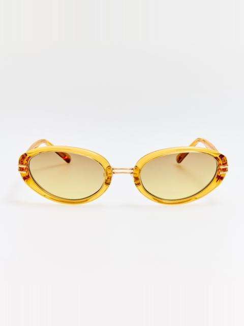 LINDA FARROW Ambra Oval Sunglasses in Mustard