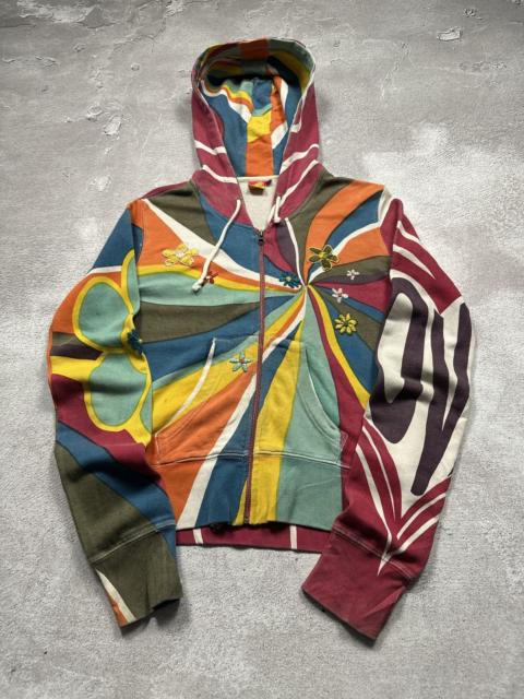 Hysteric Glamour Vintage Takashi Murakami Style Overprint Flowers Zip Hoodie