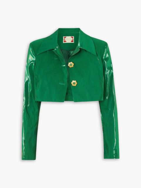 Other Designers Cropped embellished metallic silk top and jacket set