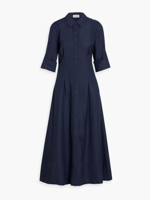 SIMKHAI Jazz pintucked linen-blend midi shirt dress