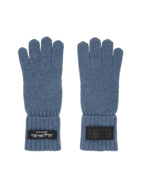 MM6 Maison Margiela Blue Wool-Blend Knit Gloves