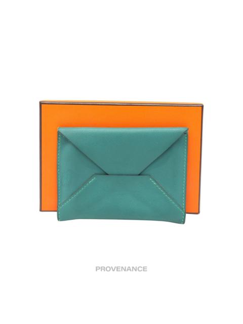 Hermès Hermes Envelope PM Card Case - Teal Swift Leather