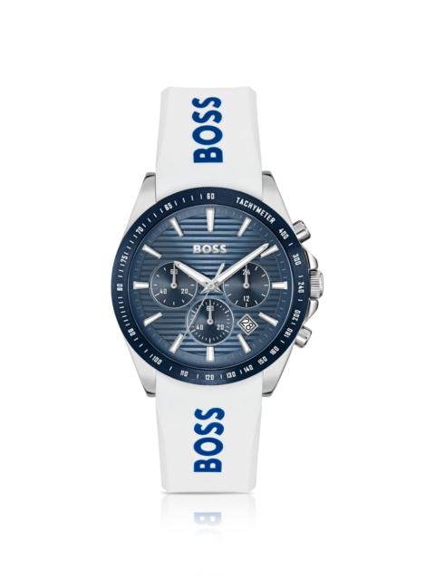 BOSS GROOVED-DIAL CHRONOGRAPH WATCH WITH SILICONE LOGO STRAP
