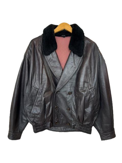 Other Designers Vintage Black Shearling Fur Leather Coat Jacket
