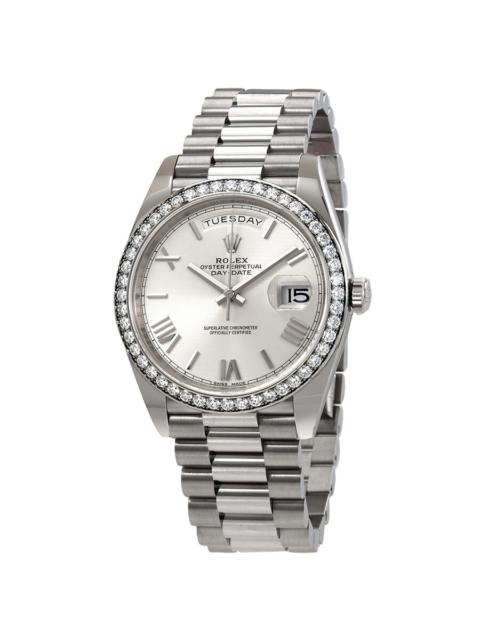 ROLEX Rolex Day-Date Automatic Silver Dial Men's 18kt White Gold Diamond President Watch 228349SRP