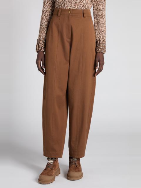 Moncler Moncler Stretch Cotton Twill Barrel Leg Ankle Trousers in Burnt Caramel at Nordstrom