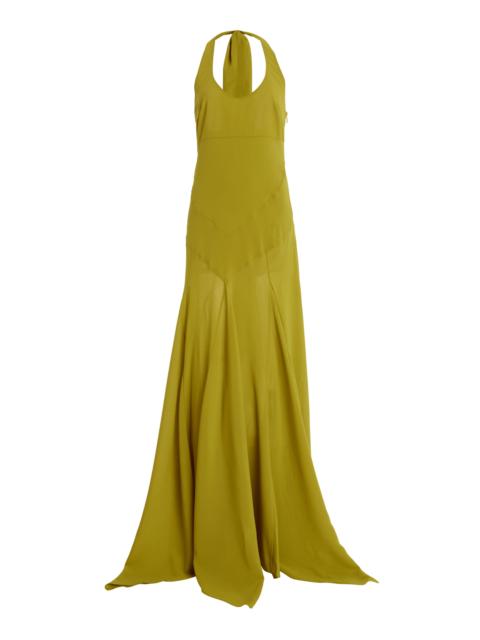 SIEDRÉS Exclusive Raye Scarf-Detailed Midi Halter Dress green