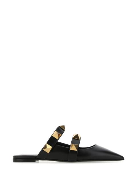 Valentino Garavani Woman Black Leather Roman Stud Slippers