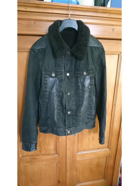 Prada RARE Black Label Teddy Sherpa Denim Leather Detail Jacket