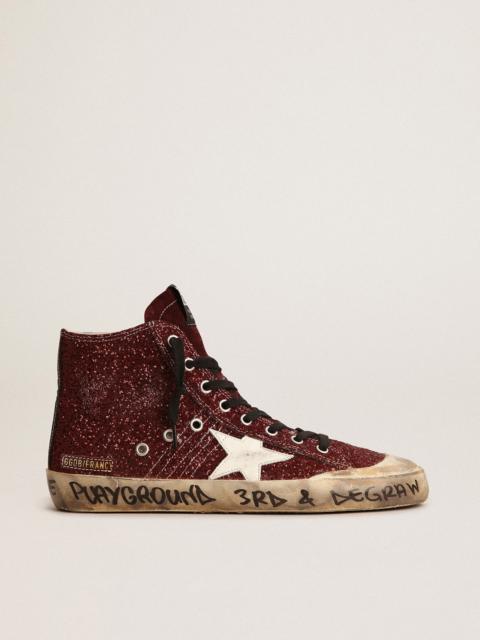 Golden Goose Francy Penstar sneakers in burgundy glitter with white leather star