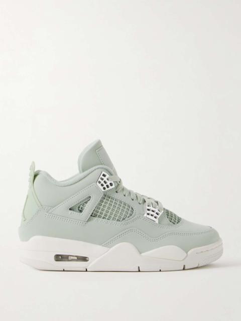 Air Jordan 4 Retro rubber and mesh-trimmed leather high-top sneakers Gray green