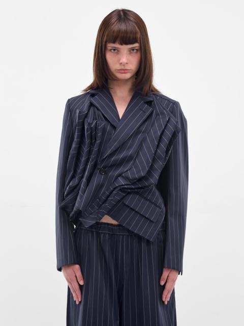 Comme Des Garçons Navy Pinstripe Twisted Draping Blazer