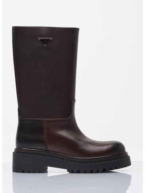 Prada Women Logo Plaque Leather Boots