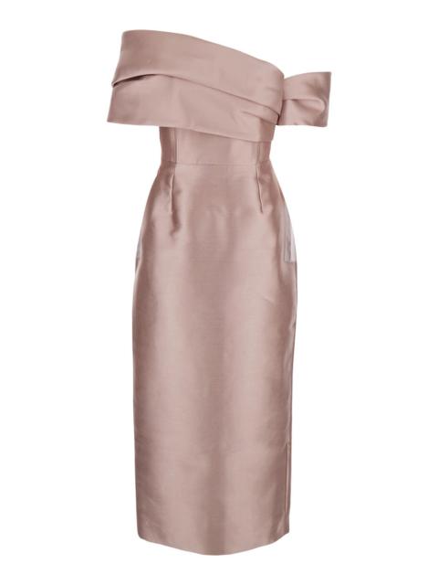 SOLACE LONDON Solace London Women Long Dress 'Mirla' With Off Shoulder Design And Back Vent In Pink Fabric For Wom