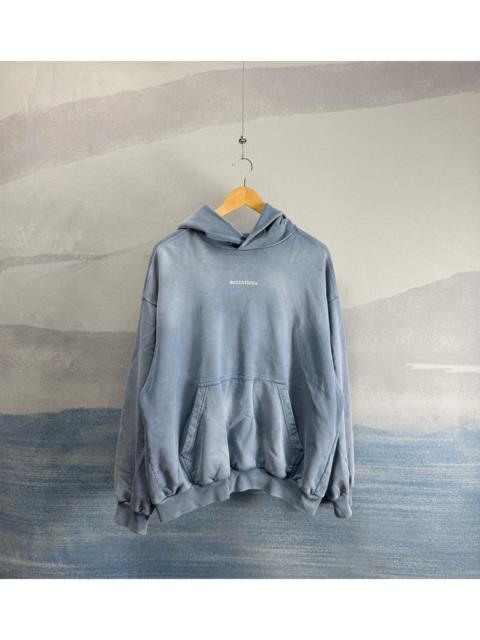 BALENCIAGA Balenciaga "Smog Blue" Distressed Hoodie with Front and Back Lettering Embroidery