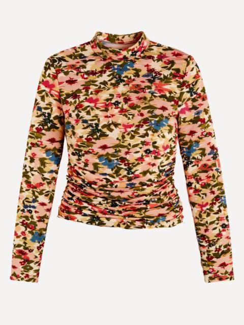 FARM RIO Pink Ikat Tiny Flowers Jersey Long-Sleeve Blouse