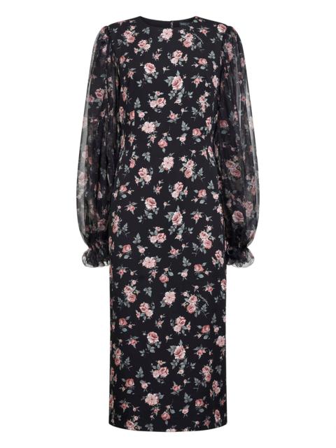 Dolce & Gabbana Dolce & Gabbana Women Black Vintage Rose Printed Charmeuse Midi Dress