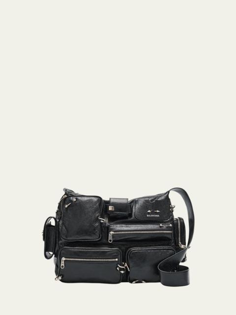 BALENCIAGA Men's Pierced Arena Lambskin Messenger Bag