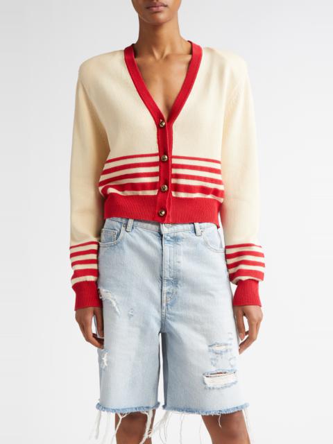 Golden Goose Golden Goose Nico Stripe Crop Cardigan in Shortbread/Haute Red at Nordstrom