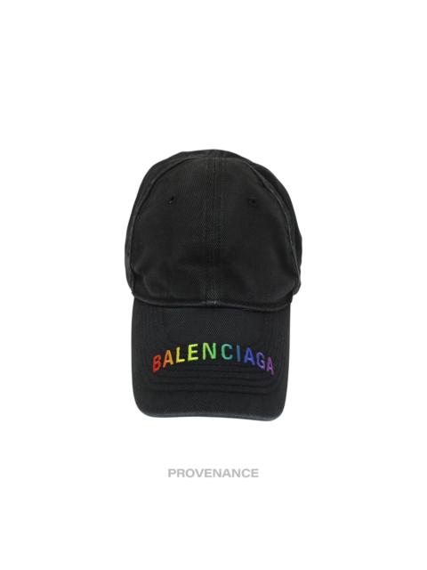 BALENCIAGA Balenciaga Embroidered Rainbow Logo Cap - Washed Black