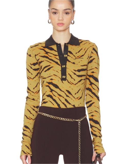 GANNI Fine Merino Jacquard Polo Top