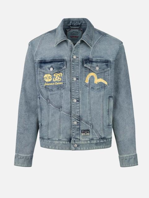 EVISU Artistic Brush Daicock Print Relax Fit Denim Jacket