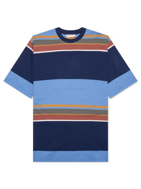 Marni STRIPED ORGANIC COTTON T-SHIRT - GLASS BLUE