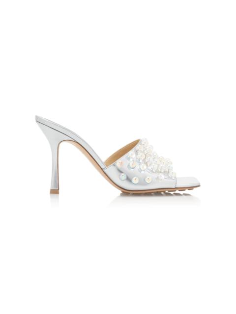 Bottega Veneta Mirror Sphere Stretch Mule Sandals silver