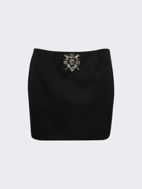 AREA Crystal Brooch Mini Skirt Black