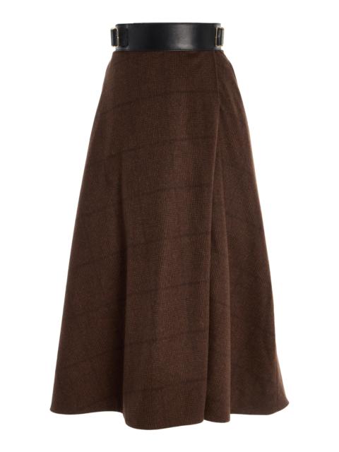 ADAM LIPPES Glen Plaid Cashmere Midi Skirt brown