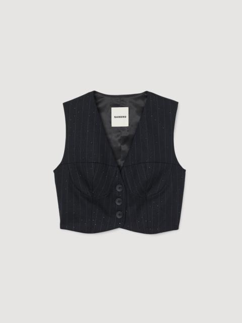 Sandro STRIPED RHINESTONE JACKET