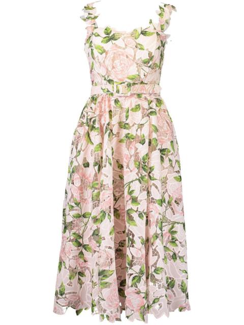 Oscar de la Renta SLEEVELESS GARDEN ROSE DRESS