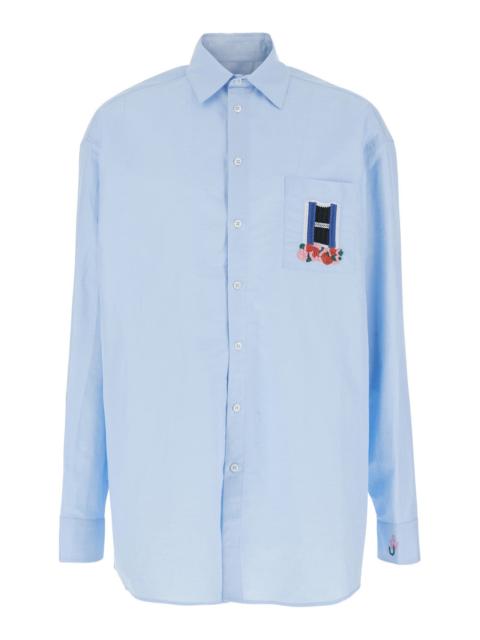 JW Anderson Jw Anderson Men Light Blue Shirt With Classic Collar And Embroidery Detail On Front And Cuff In Line