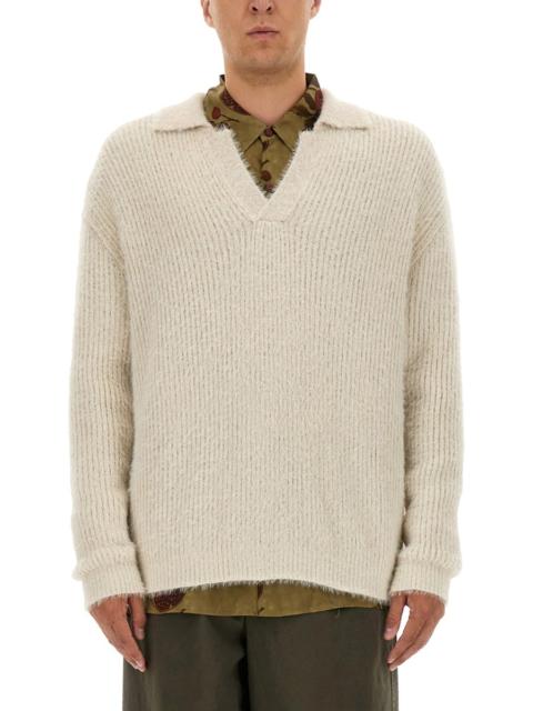 UMA WANG WOOL BLEND SWEATER WITH POLO COLLAR