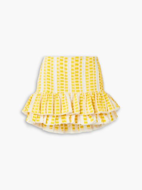 Other Designers Frayed ruffled embroidered cotton-gauze mini skirt