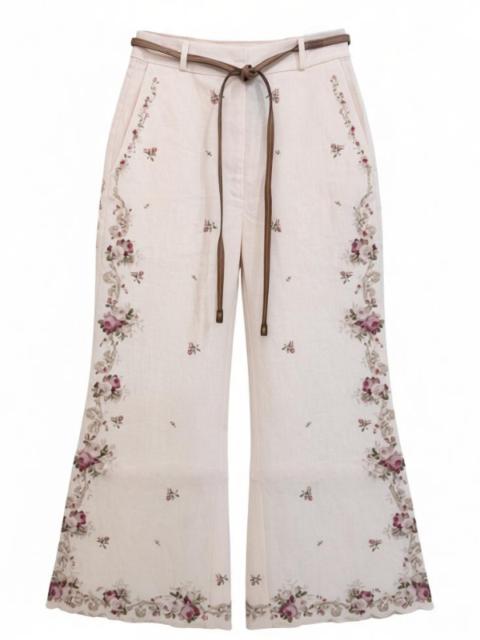 Zimmermann Patience Flare Pant in Cream/Pink Rose