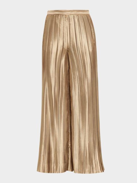 GIORGIO ARMANI Metallic Plisse Satin Wide-Leg Pants