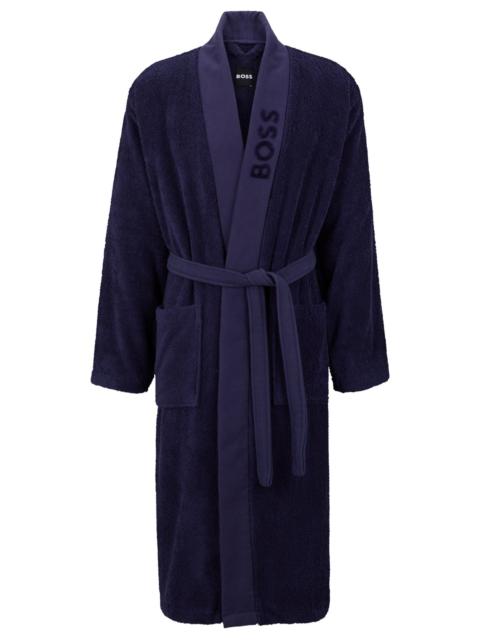 BOSS LOGO-LAPEL DRESSING GOWN IN LONG-FIBER COTTON