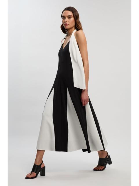 KAREN MILLEN Soft Tailored Colour Block Detail Halter Neck Maxi Dress