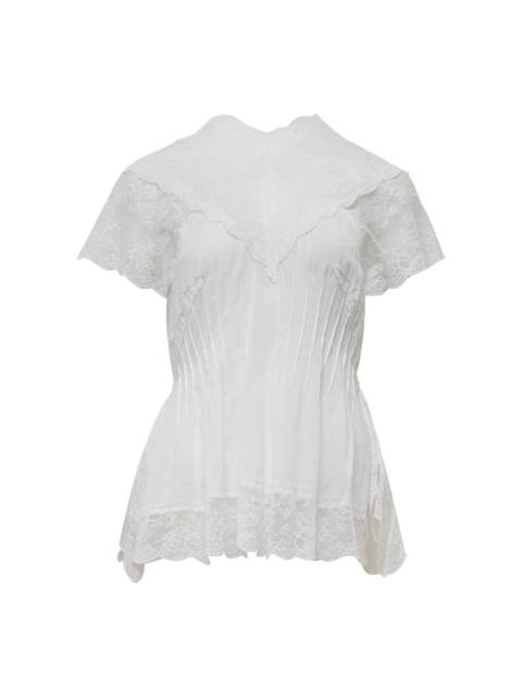 pushBUTTON White Lace Trim Darted Top