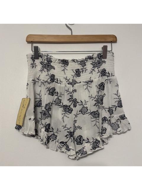 Other Designers Vintage Havana Embroidered Floral Smocked Waist Ruffle Trim Shorts