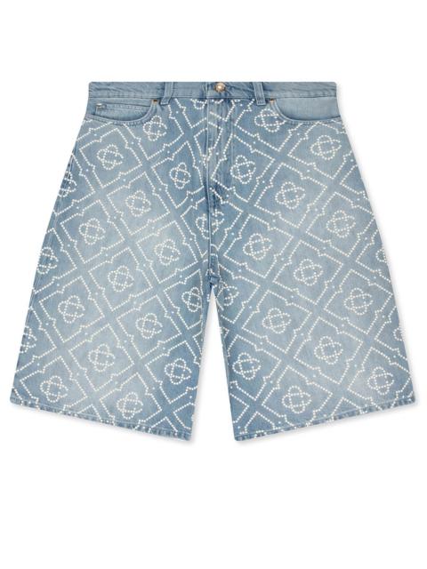 CASABLANCA PEARL MONOGRAM DENIM SHORTS - PEARL