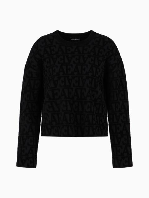 EMPORIO ARMANI Viscose jumper with all-over flocked-effect jacquard EA logo