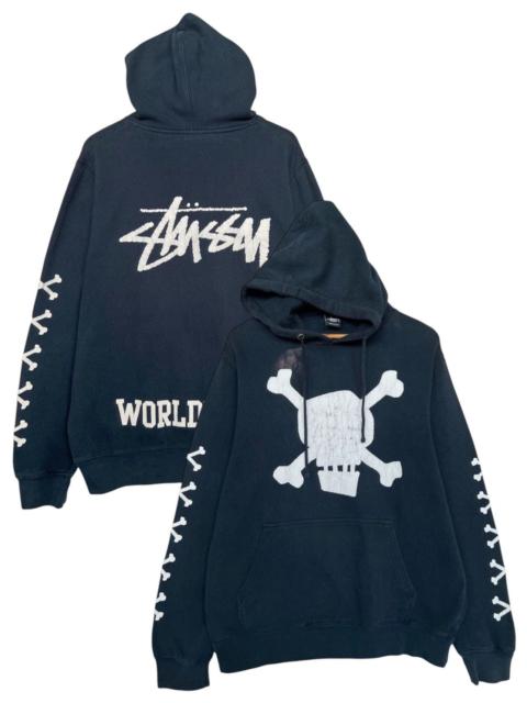 Streetwear - Vintage Stussy Skull World Wide Black Sweatshirt Large