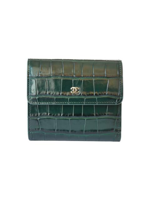 CHANEL Chanel Classic Embossed Crocodile Small Trifold Flap Wallet Green